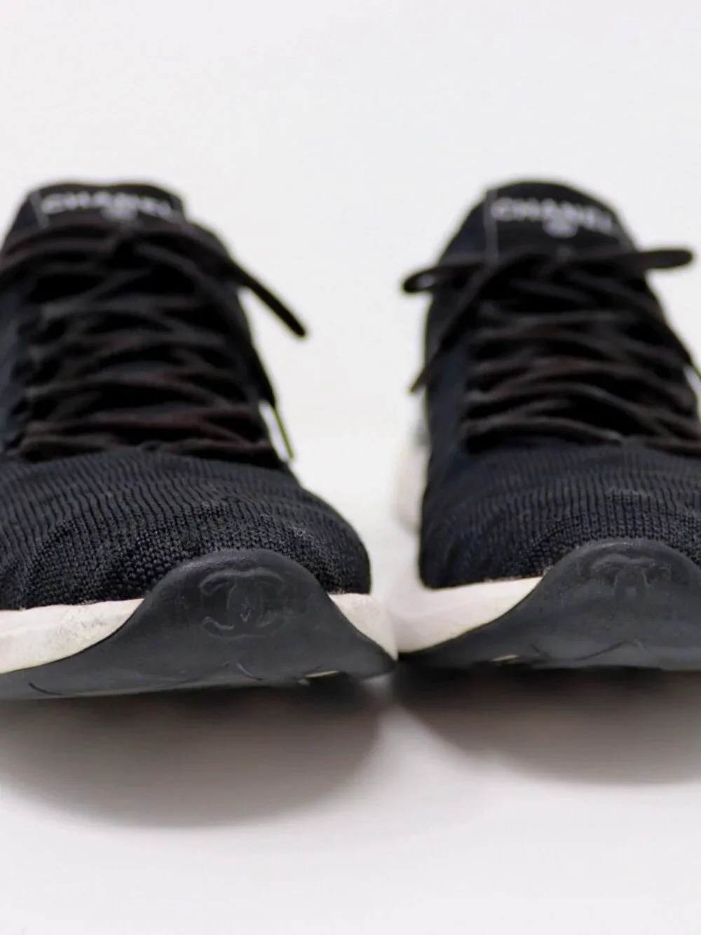 Chanel Tennies 39 Black Fabric Quilted Logo Matelasse Knit Sneakers - Picture 13 of 15